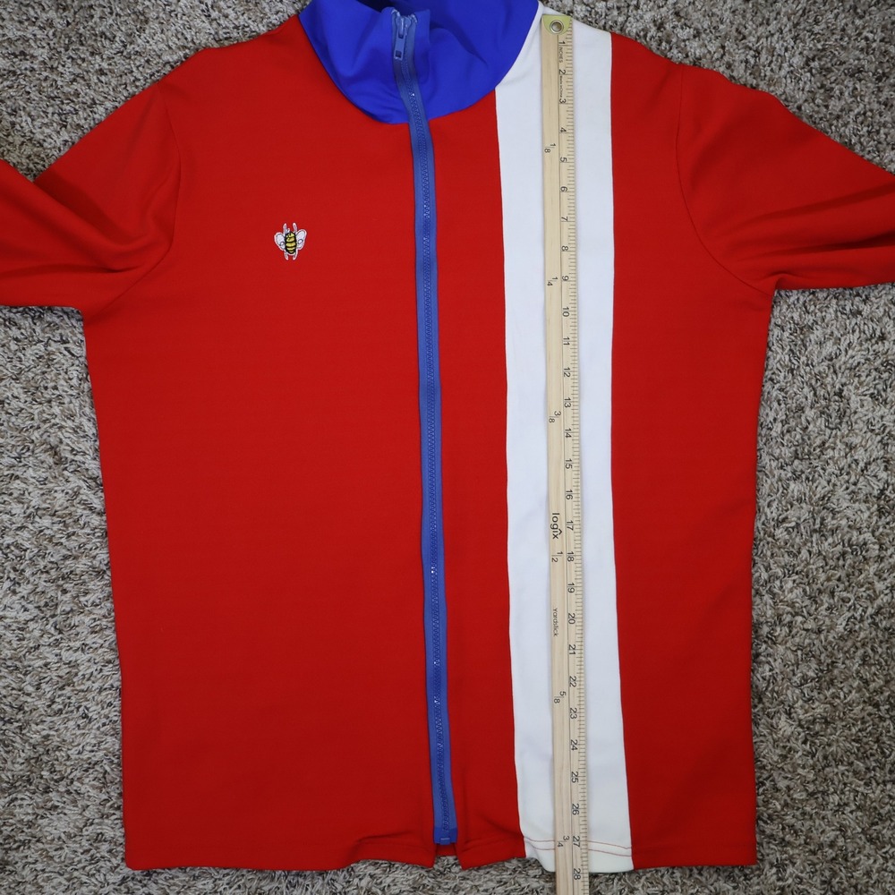 Vintage 70s Ceebee Colorblock Track Jacket Large Retro Bee Patch Red White Blue - Picture 8 of 10